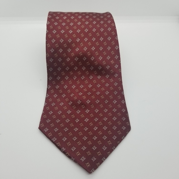 Louis Feraud dark red silk tie with silver and gold pattern - Picture 1 of 3
